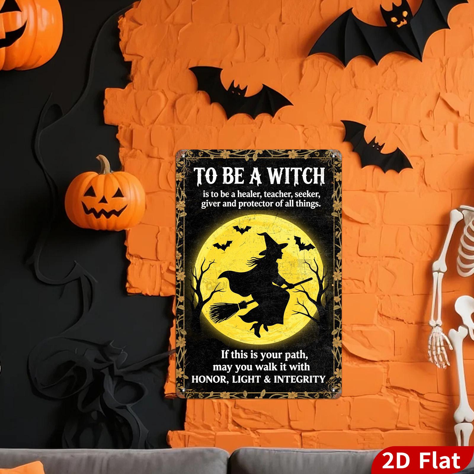Witch Metal Sign: Halloween Full Moon Bats, Gothic Pagan Decor