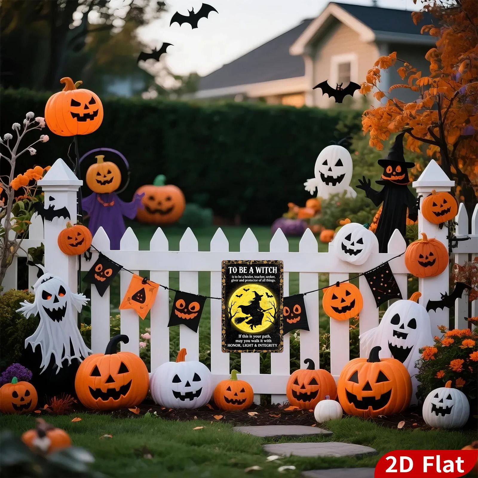 Witch Metal Sign: Halloween Full Moon Bats, Gothic Pagan Decor