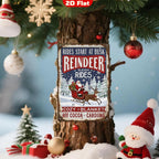 Vintage Christmas Metal Tin Sign: Reindeer Sleigh Ride, Holiday Wall Art