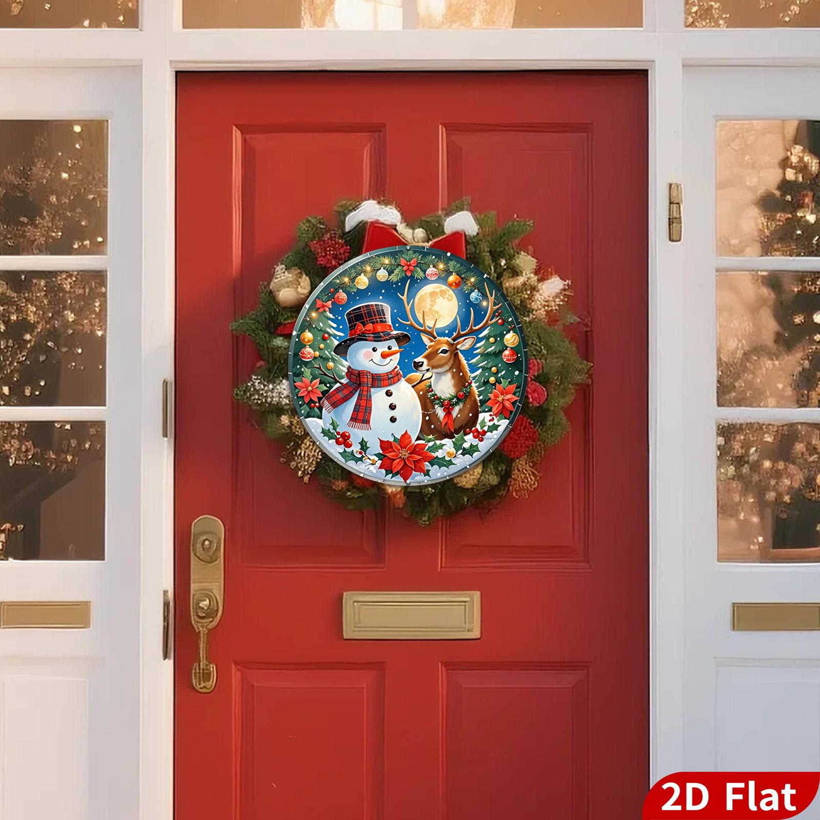 Vintage Winter Scene Metal Sign: Snowman & Deer Christmas Decor