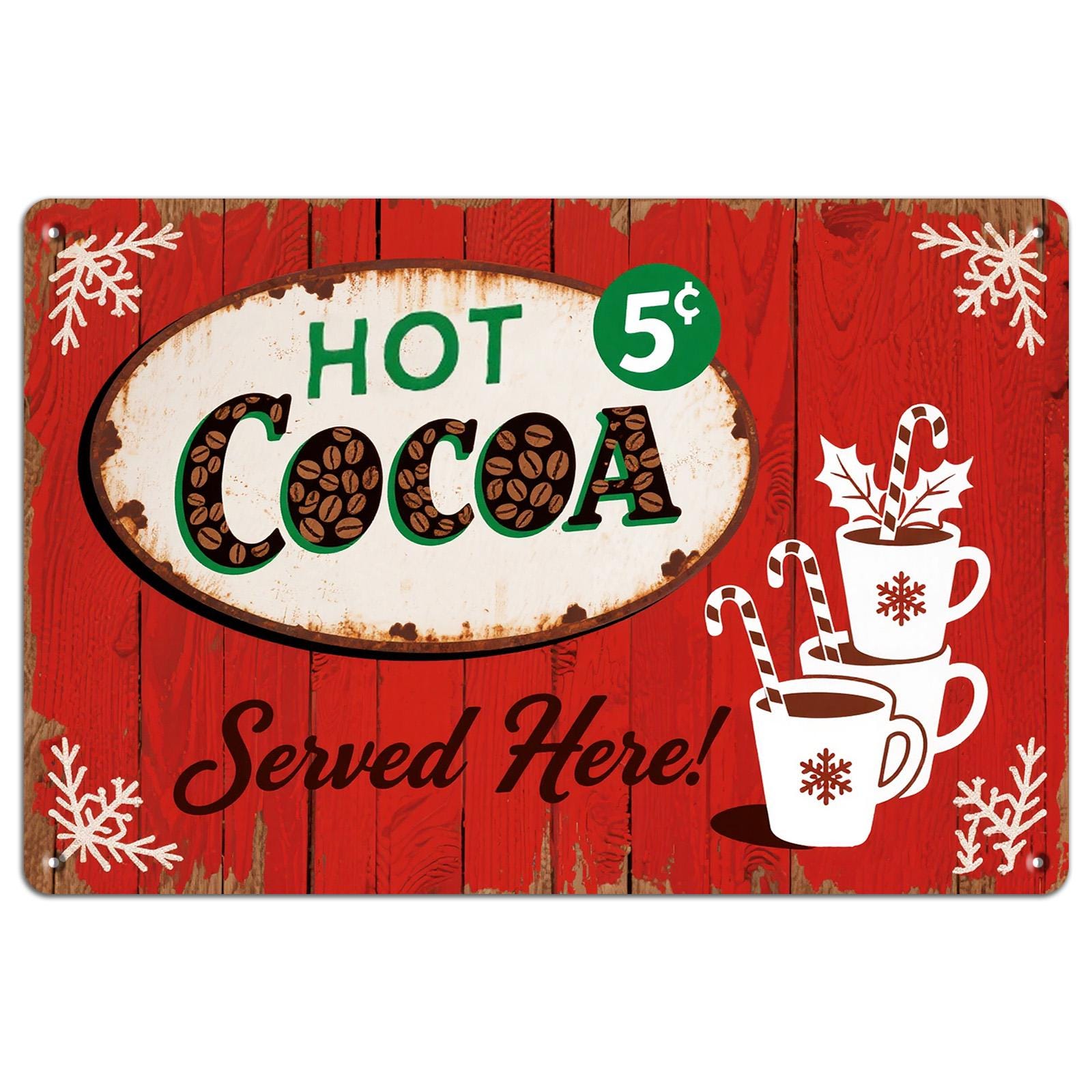 Rustic Hot Cocoa Metal Tin Sign: Vintage Christmas Cafe Decor