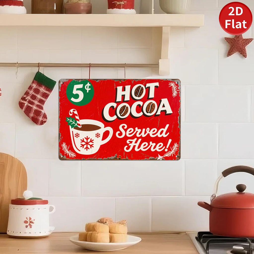 Pancarte métallique vintage pour chocolat chaud | Décoration de cuisine de Noël rétro