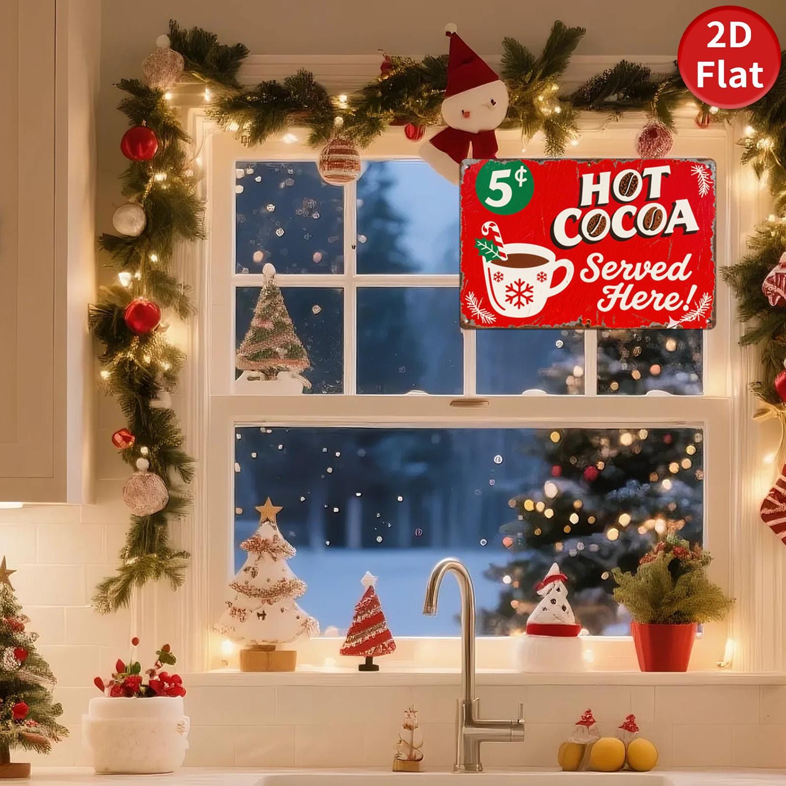 Vintage Hot Cocoa Metal Sign: Retro Christmas Kitchen Decor