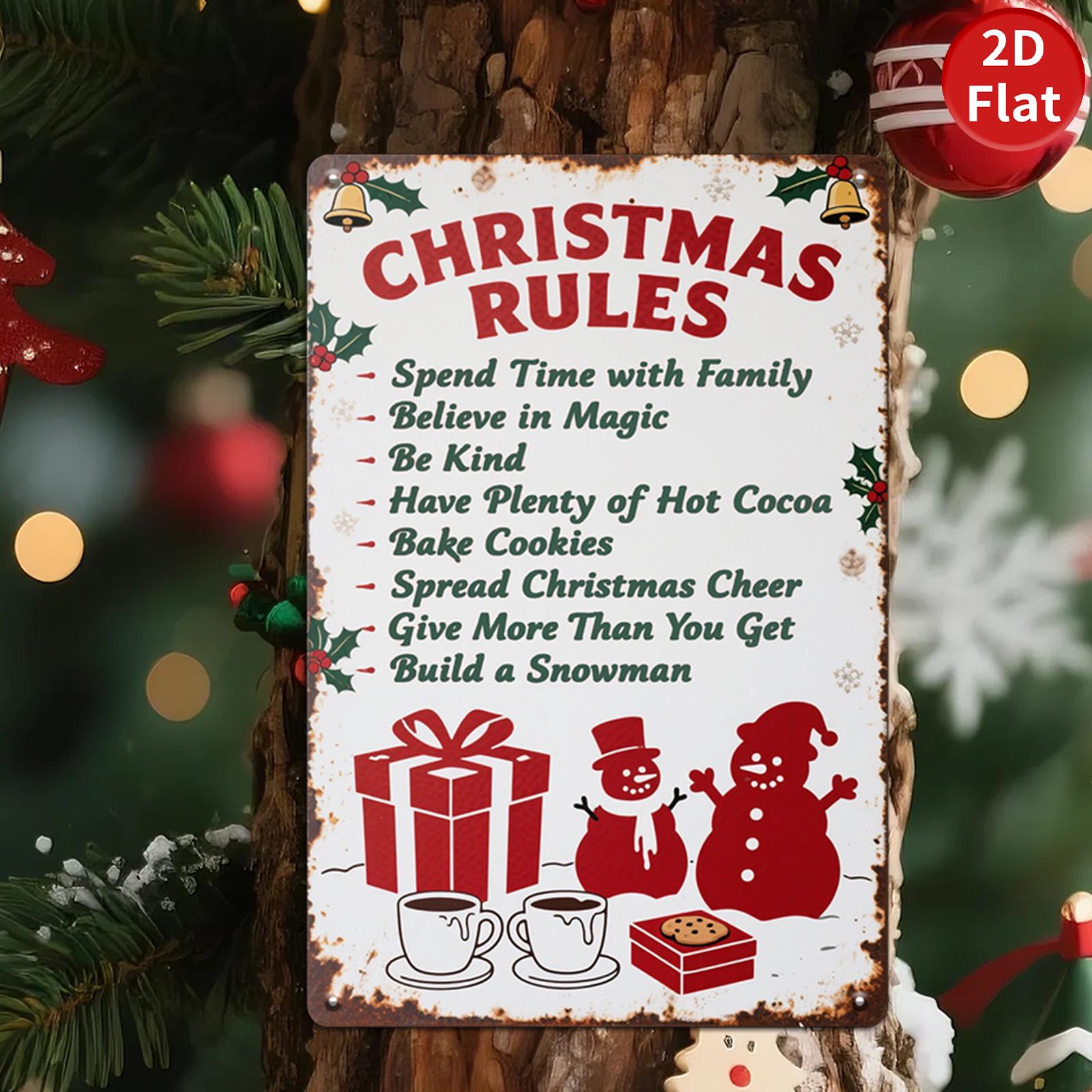 Vintage Christmas Rules Metal Tin Sign: Holiday Home Bar Decor