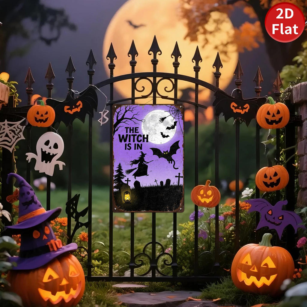Witch Metal Sign: Halloween Flying Witch Wall Art - Gothic Decor