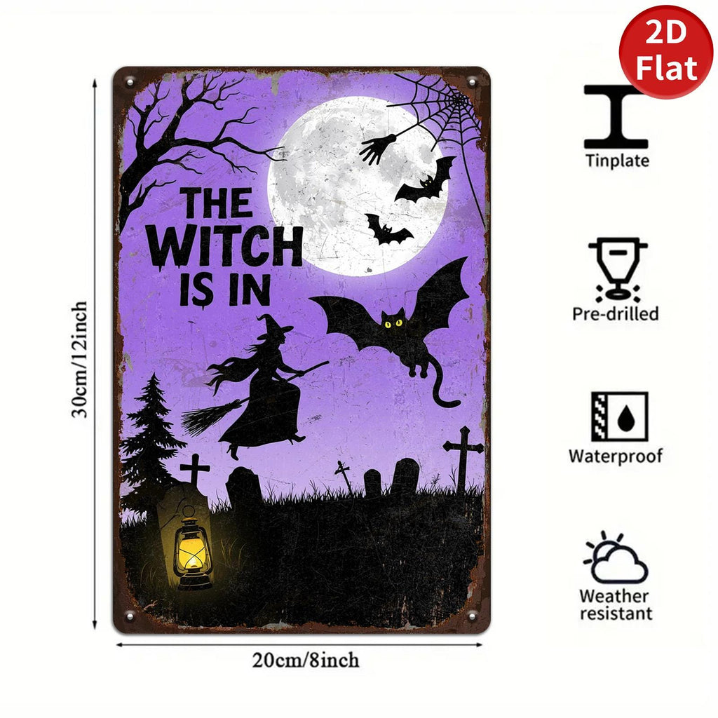 Witch Metal Sign: Halloween Flying Witch Wall Art - Gothic Decor