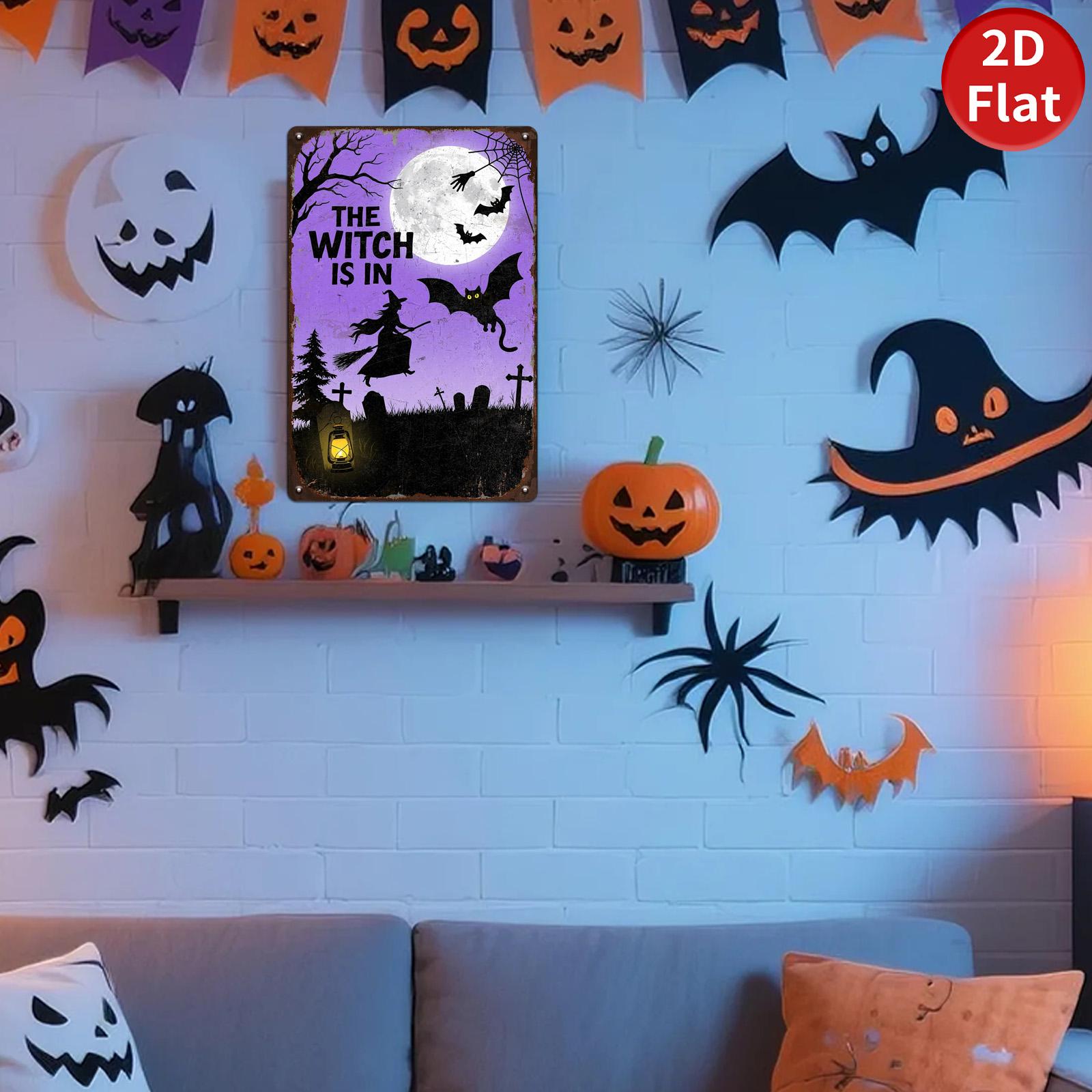 Witch Metal Sign: Halloween Flying Witch Wall Art - Gothic Decor