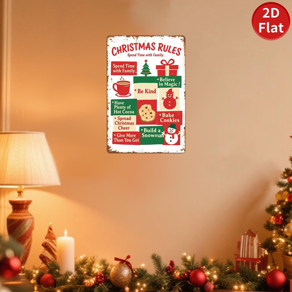Vintage Weihnachtsregeln Metallschild | Rustikale Feiertags-Wanddekoration