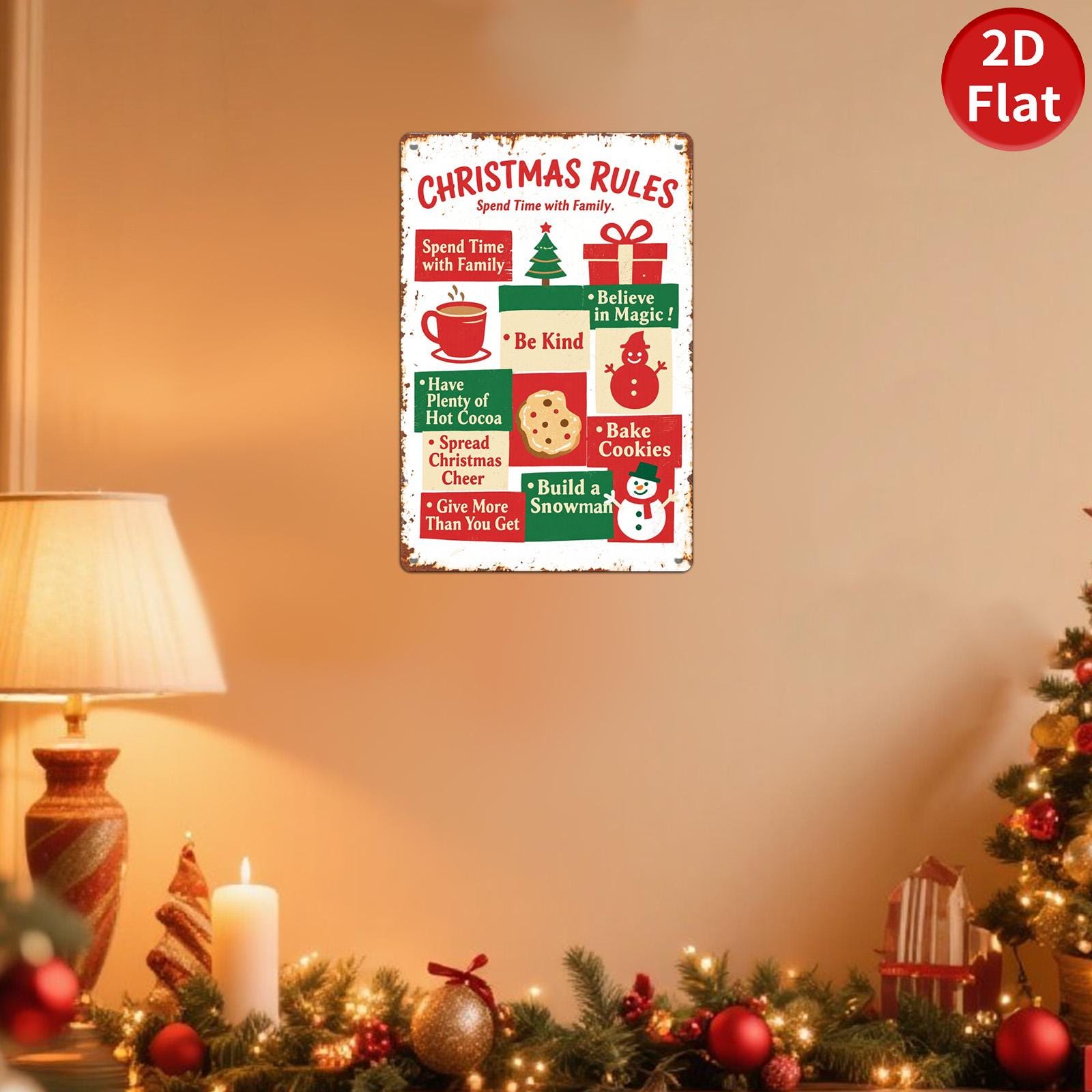 Vintage Christmas Rules Metal Tin Sign: Rustic Holiday Wall Decor