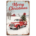 Vintage Weihnachts Metall Blechschild | Rustikale Roter Truck Farmhouse Deko