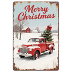 Vintage Weihnachts Metall Blechschild | Rustikale Roter Truck Farmhouse Deko