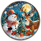 Décoration Murale Métal Noël Vintage | Panneau Métal Bonhomme de Neige & Cerf