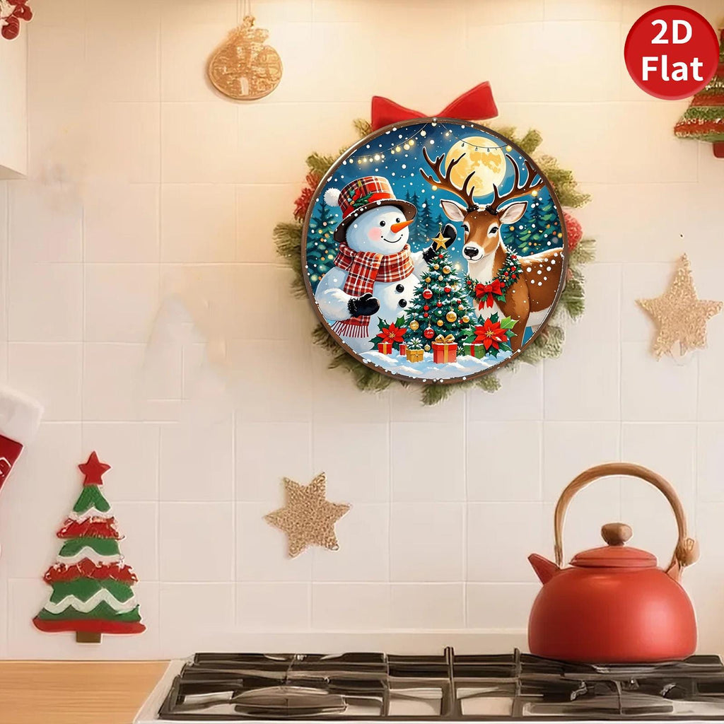 Décoration Murale Métal Noël Vintage | Panneau Métal Bonhomme de Neige & Cerf