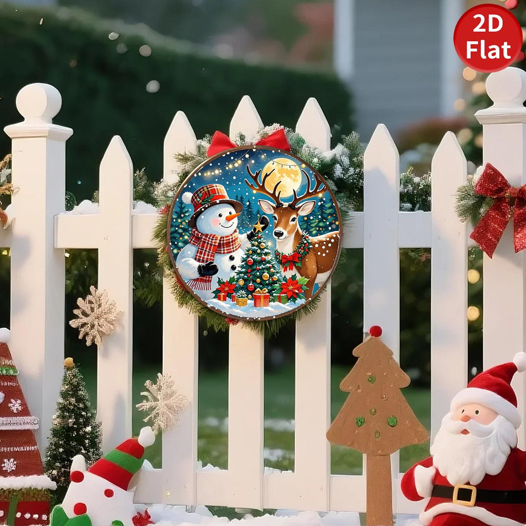 Décoration Murale Métal Noël Vintage | Panneau Métal Bonhomme de Neige & Cerf