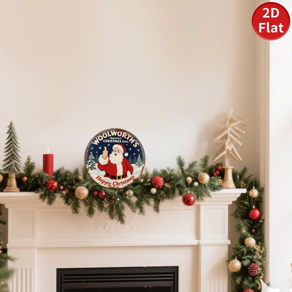 Letrero metálico navideño vintage de Woolworth's | Arte de pared retro para fiestas
