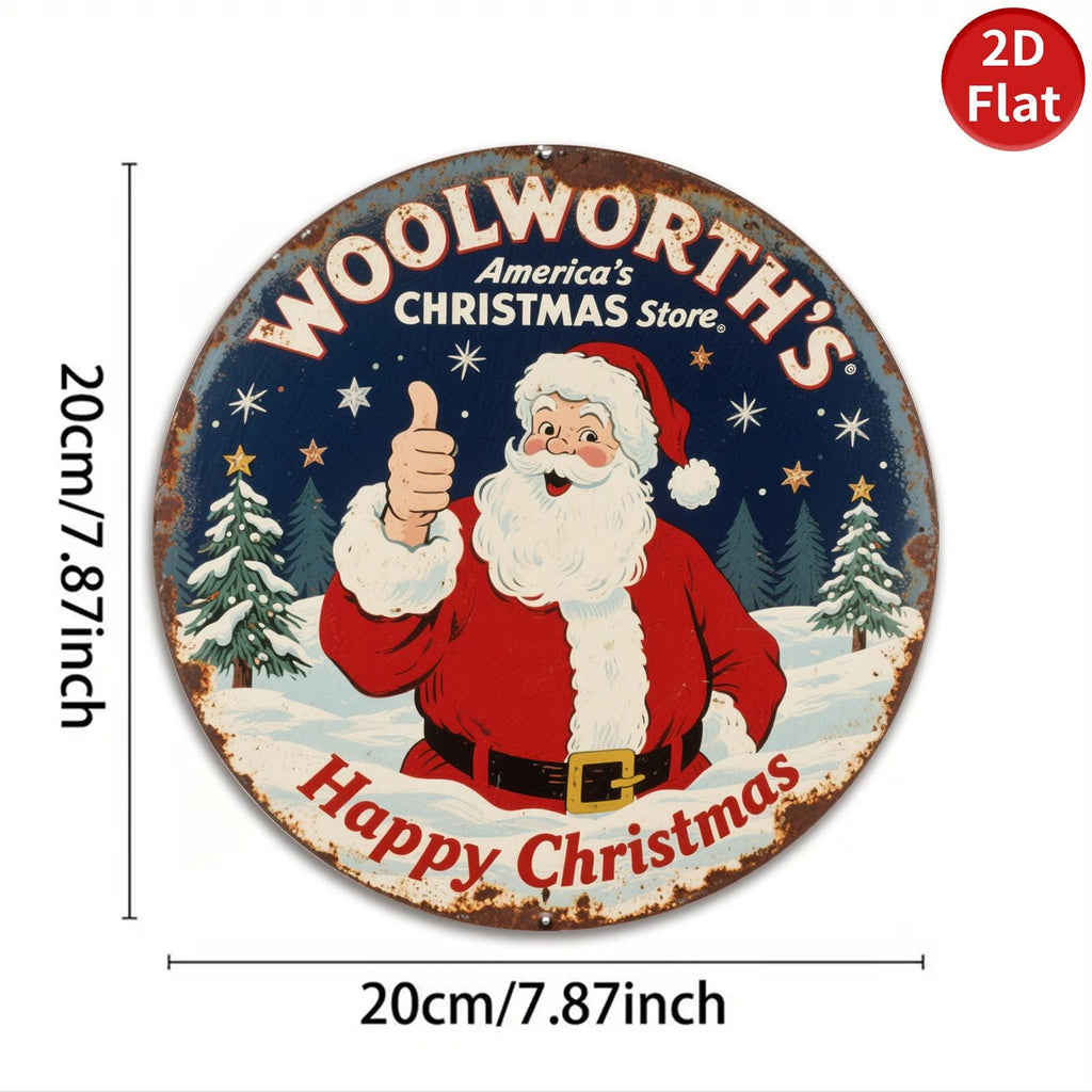 Letrero metálico navideño vintage de Woolworth's | Arte de pared retro para fiestas