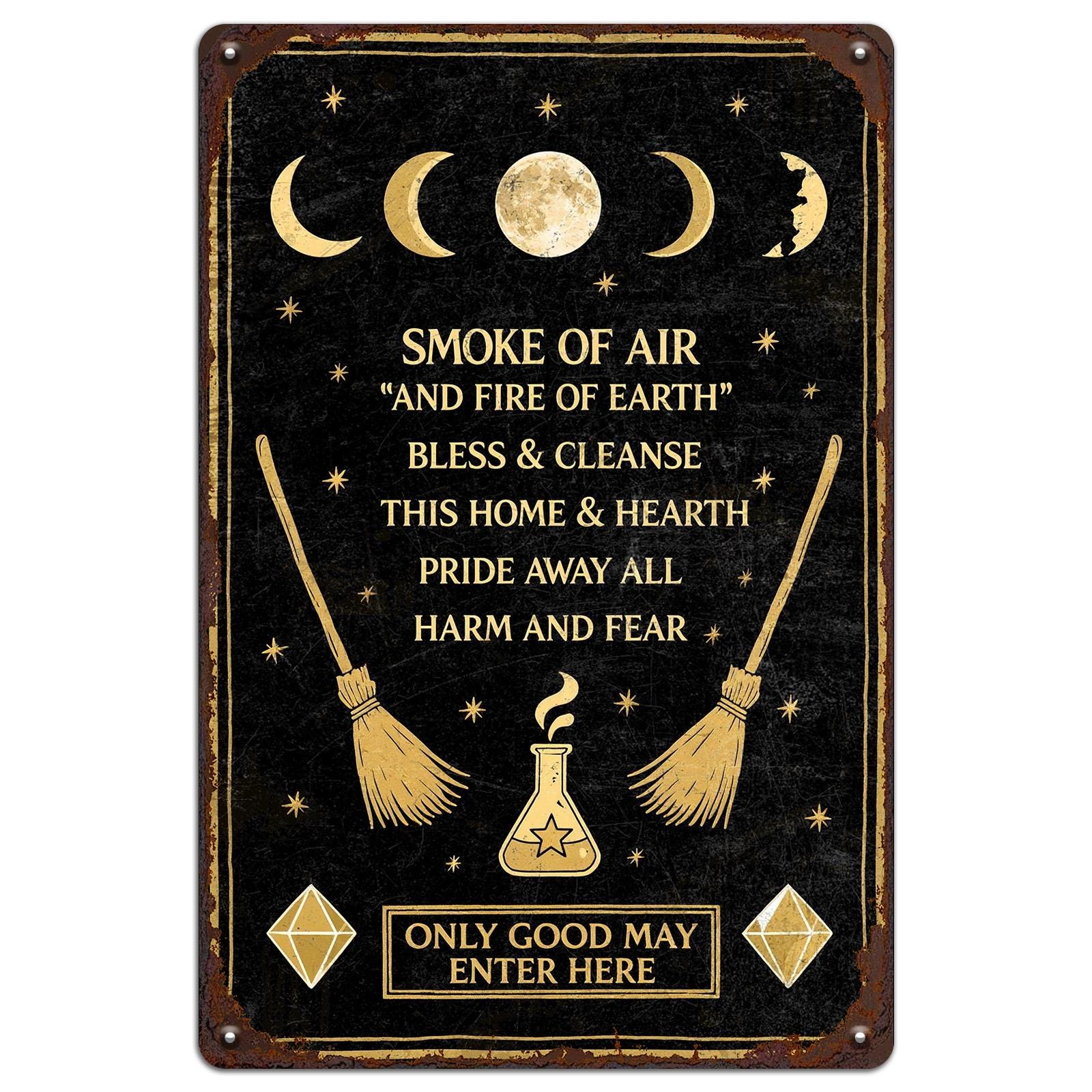 Witchcraft Blessing Metal Sign: Pagan Moon Phase Altar Decor