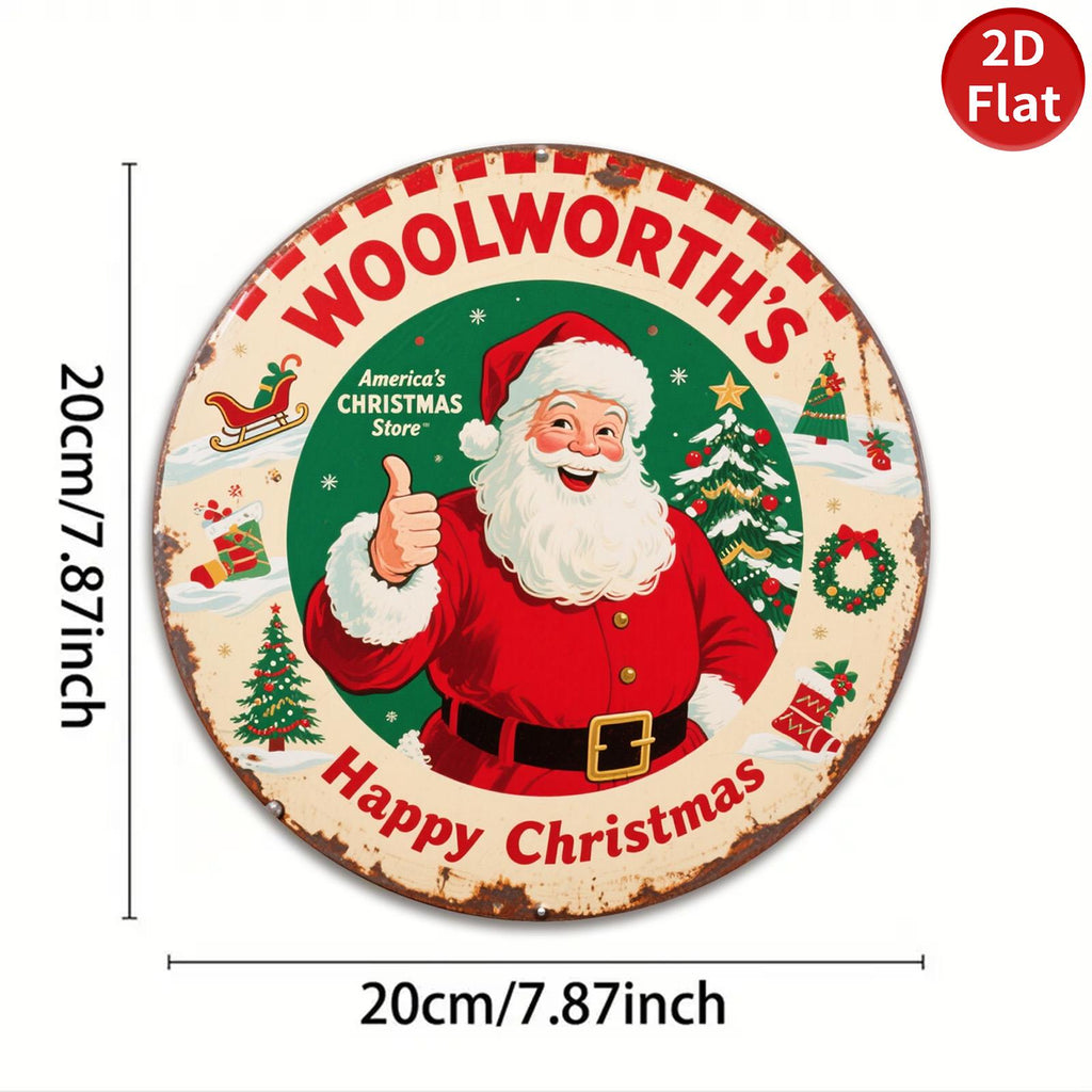 Letrero de metal vintage de Papá Noel | Decoración retro navideña de Woolworth's
