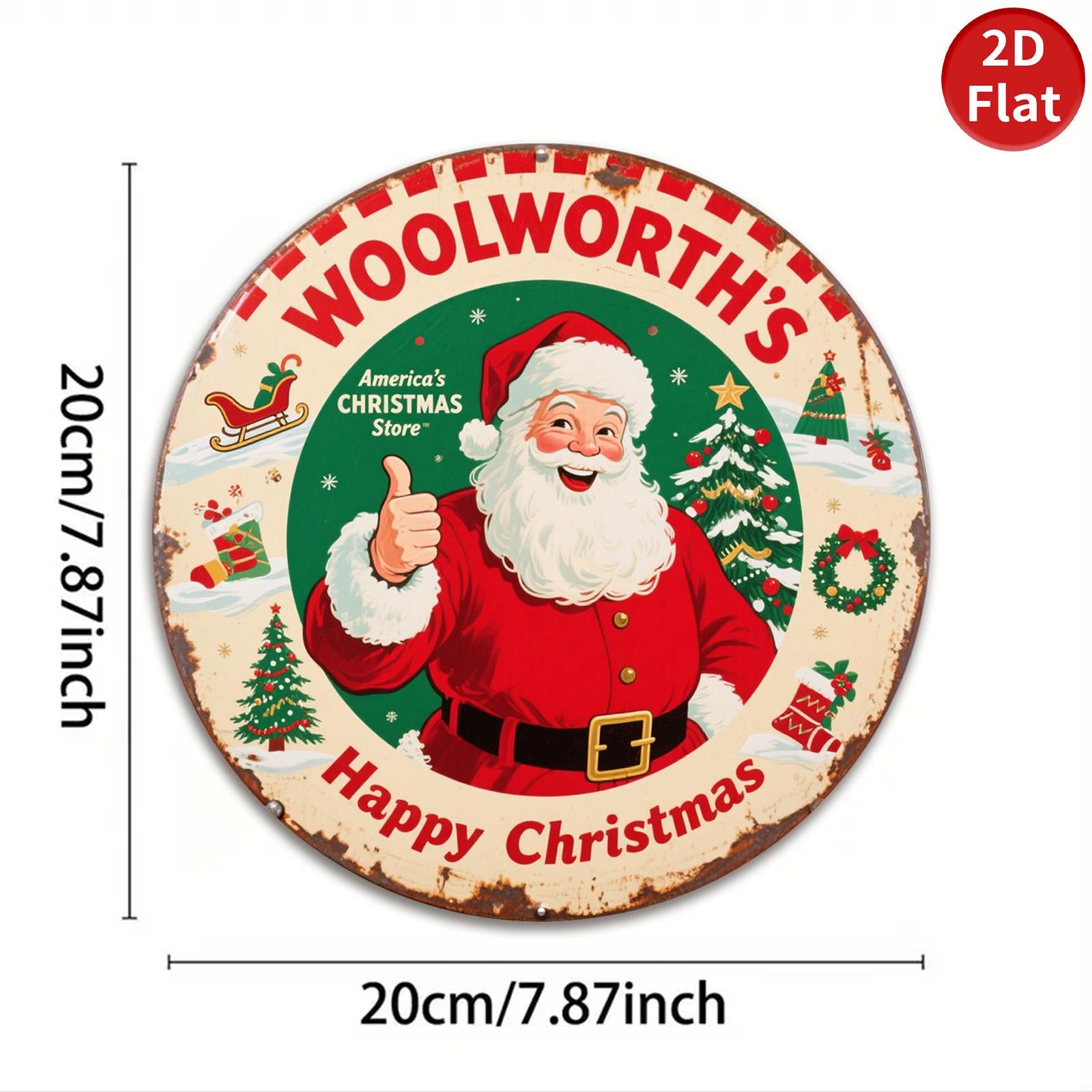 Vintage Santa Claus Tin Sign - Woolworth's Christmas Retro Decor