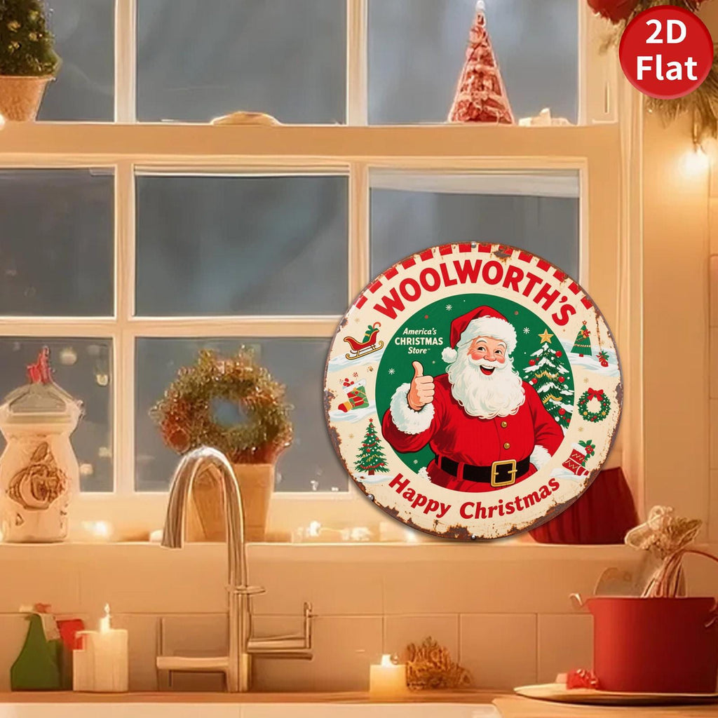 Letrero de metal vintage de Papá Noel | Decoración retro navideña de Woolworth's