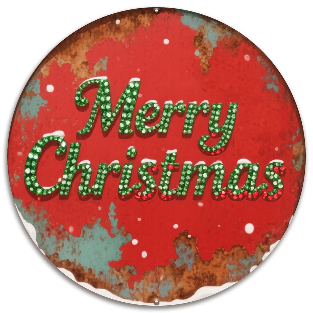 Retro Christmas Metal Sign: Rustic Holiday Wall Art
