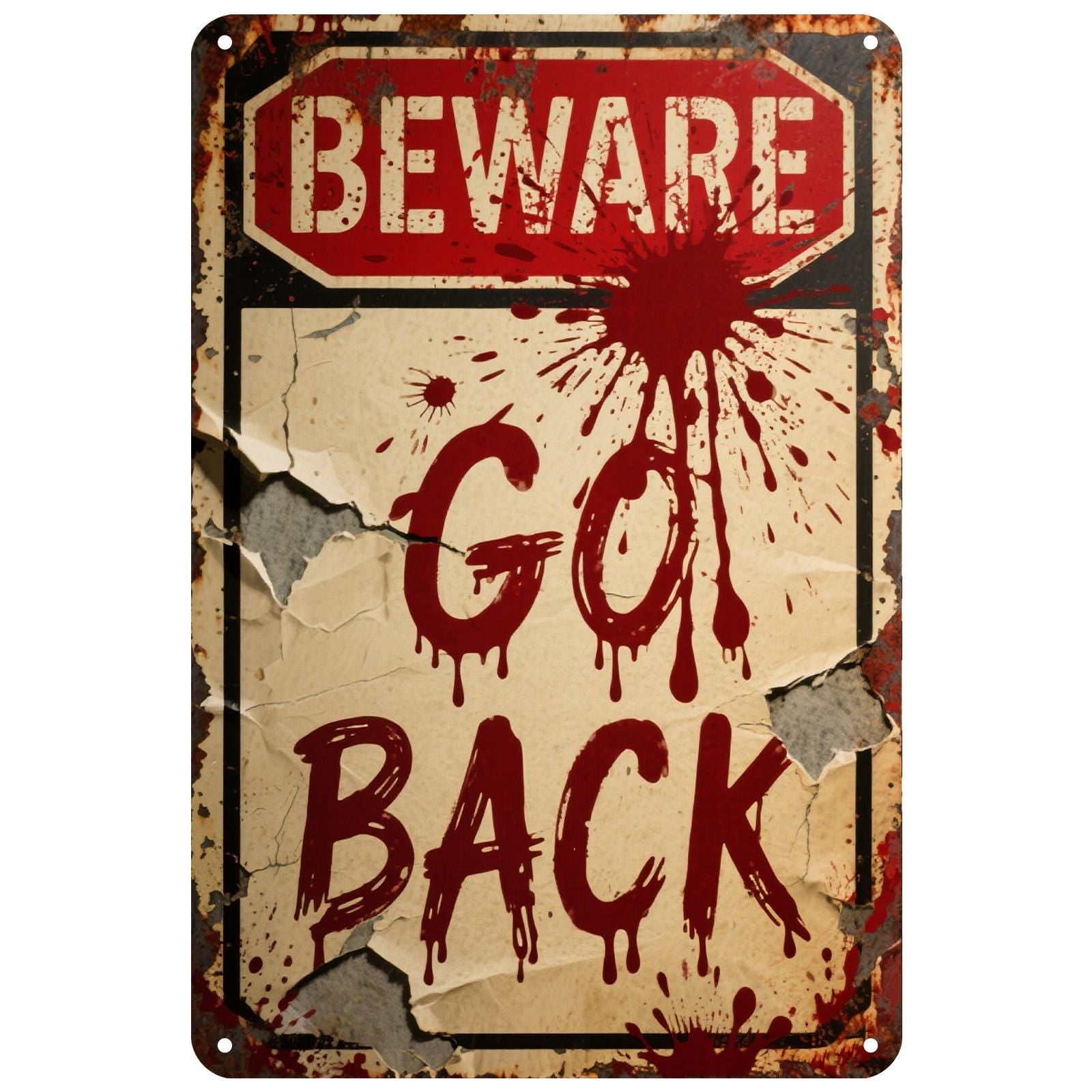 Bloody "Beware" Metal Sign: Vintage Horror Halloween Decor