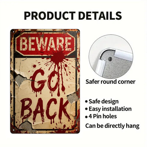 Bloody "Beware" Metal Sign: Vintage Horror Halloween Decor