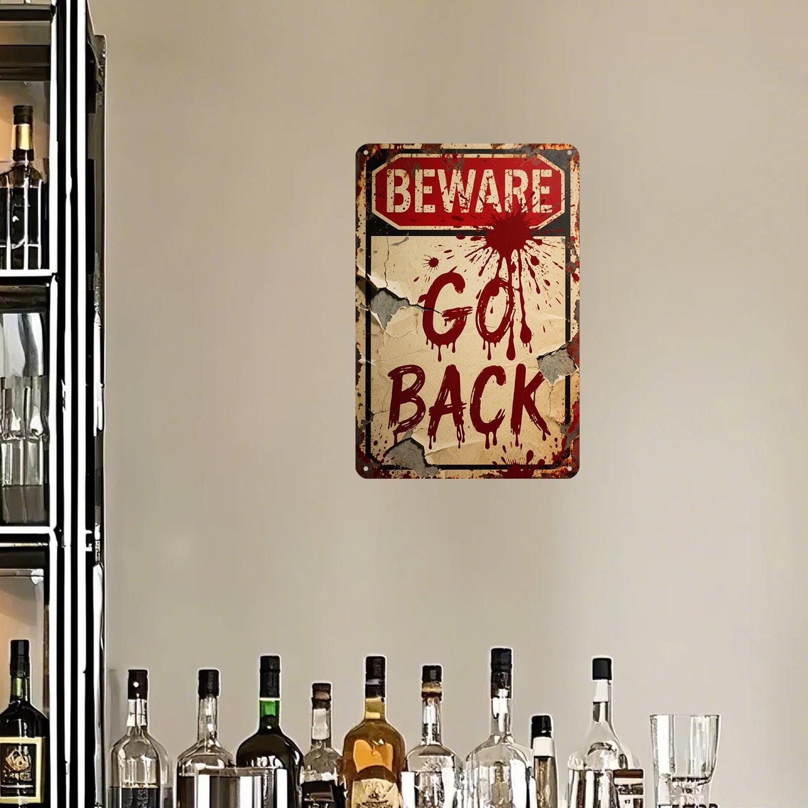 Bloody "Beware" Metal Sign: Vintage Horror Halloween Decor