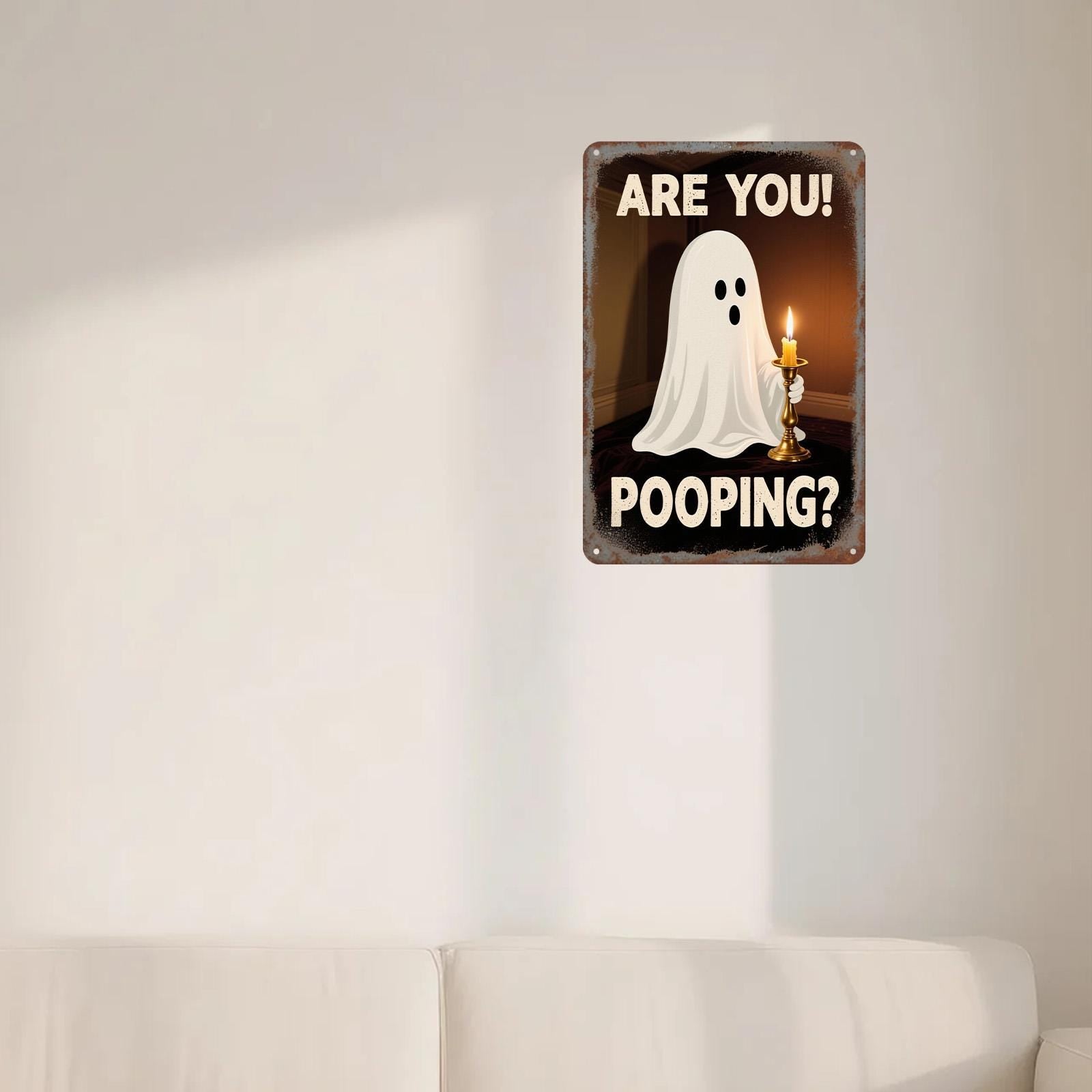 Funny Ghost Metal Bathroom Sign: Spooky Halloween Restroom Decor