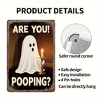 Panneau métallique amusant pour salle de bain avec fantôme | Décoration de toilettes d'Halloween effrayante en métal