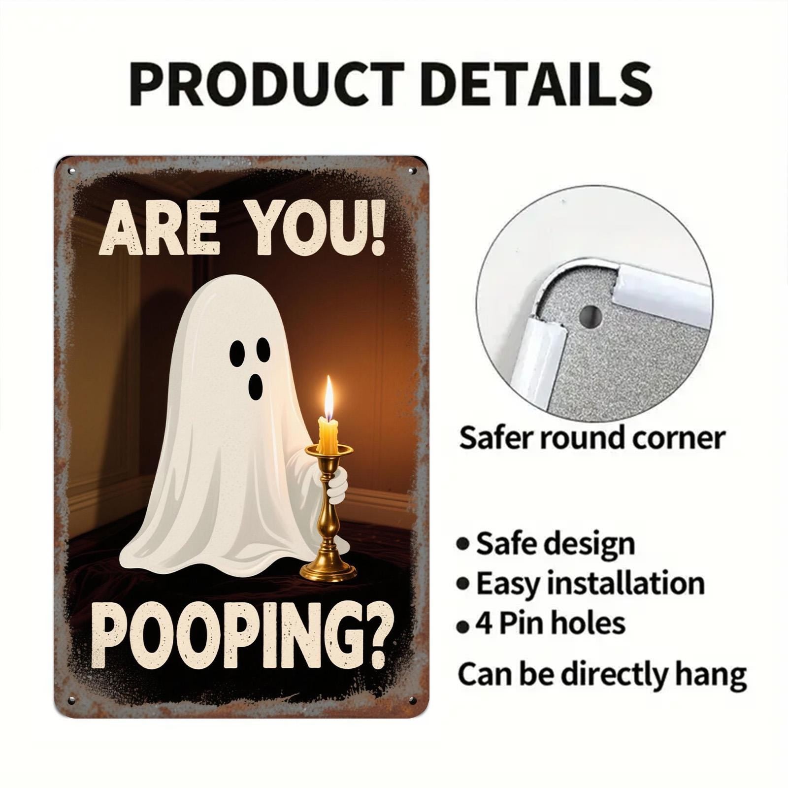 Funny Ghost Metal Bathroom Sign: Spooky Halloween Restroom Decor