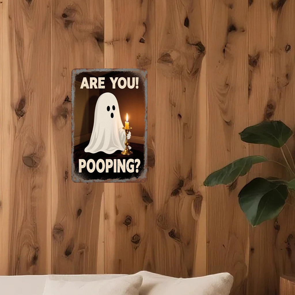 Funny Ghost Metal Bathroom Sign: Spooky Halloween Restroom Decor