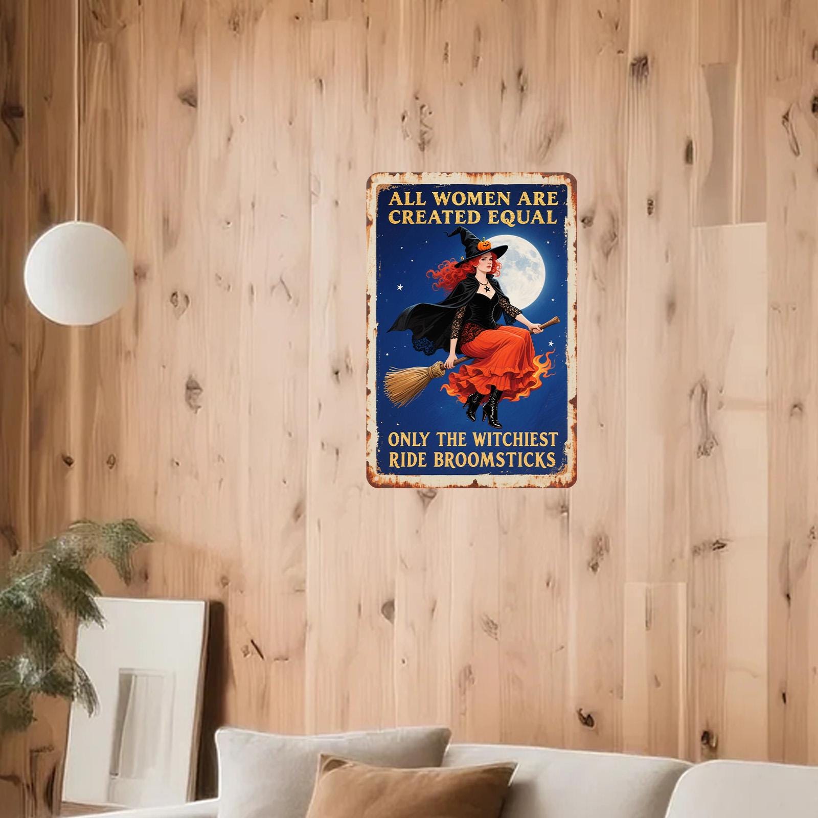 Witch Metal Sign: Feminist Gothic Decor, Vintage Broomstick Moon Art