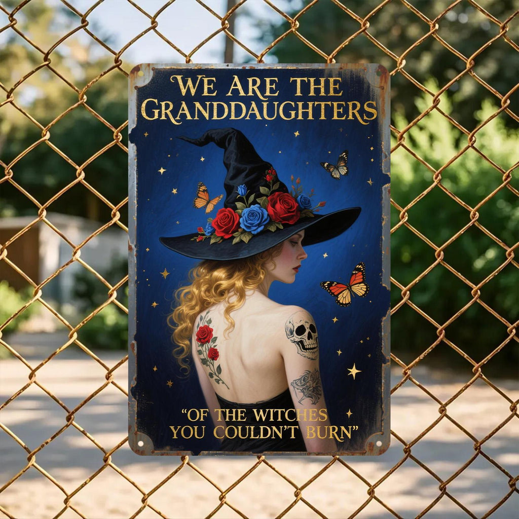 Witch Metal Sign: Gothic Roses, Butterfly Tattoo, Feminist Decor