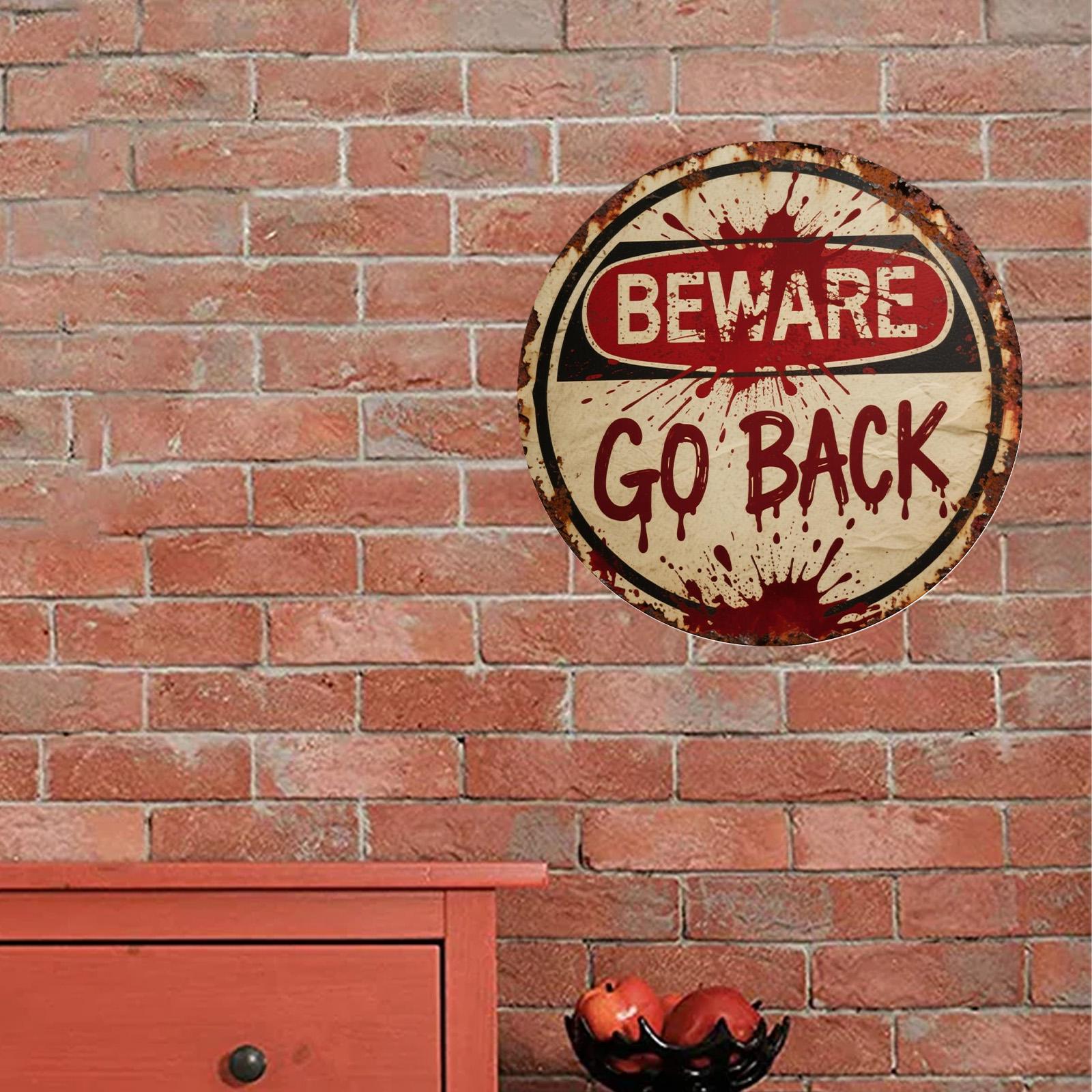 Horror Beware Metal Sign: Bloody Halloween Wall Art, Haunted House Decor