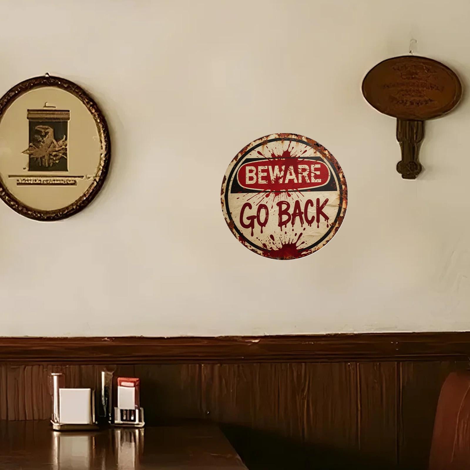 Horror Beware Metal Sign: Bloody Halloween Wall Art, Haunted House Decor