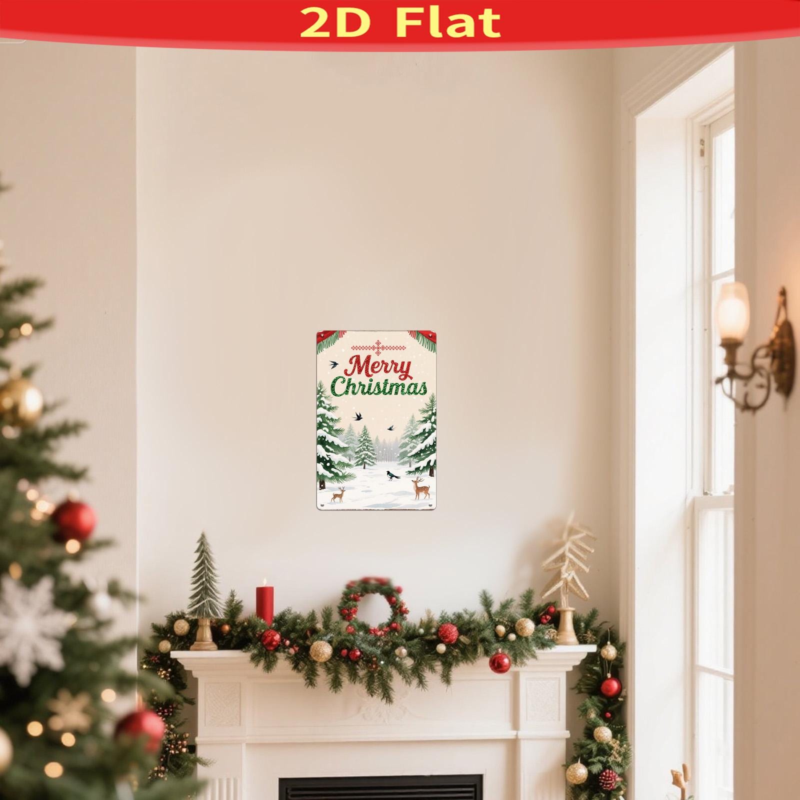 Vintage Christmas Snow Scene Metal Wall Art: Rustic Holiday Decor