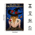 Witch Wall Art Metal Sign: Gothic Skull Roses Decor