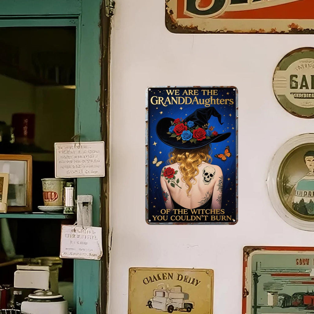 Witch Wall Art Metal Sign: Gothic Skull Roses Decor