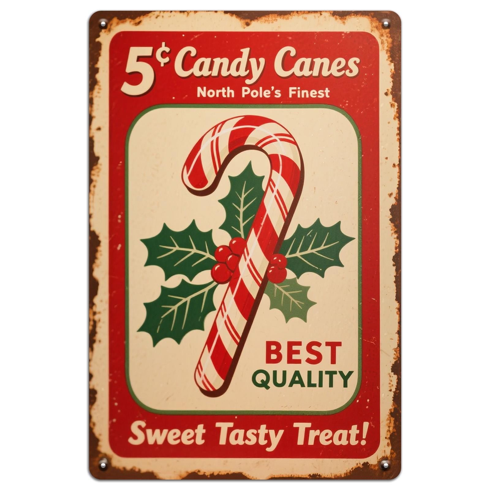 Vintage Candy Canes Metal Sign: Retro Christmas Holiday Wall Art