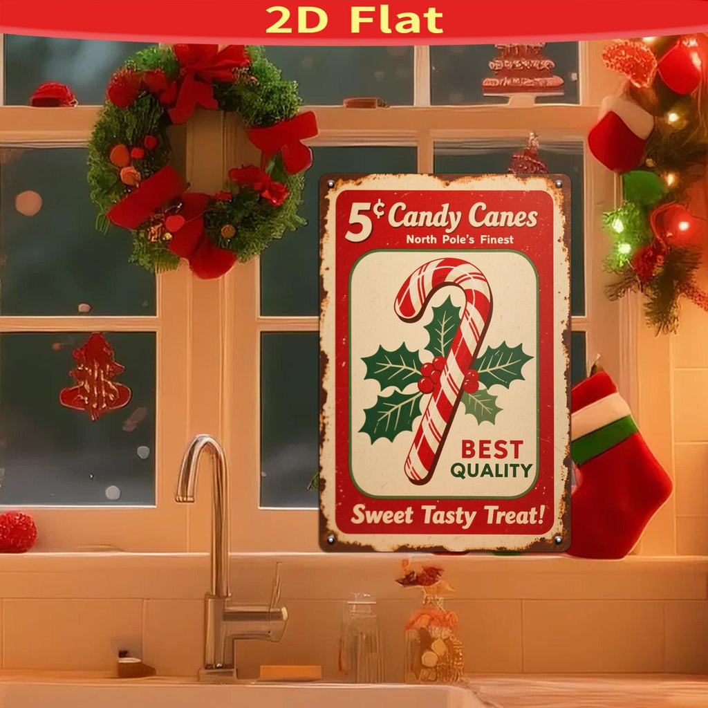 Vintage Candy Canes Metal Sign: Retro Christmas Holiday Wall Art