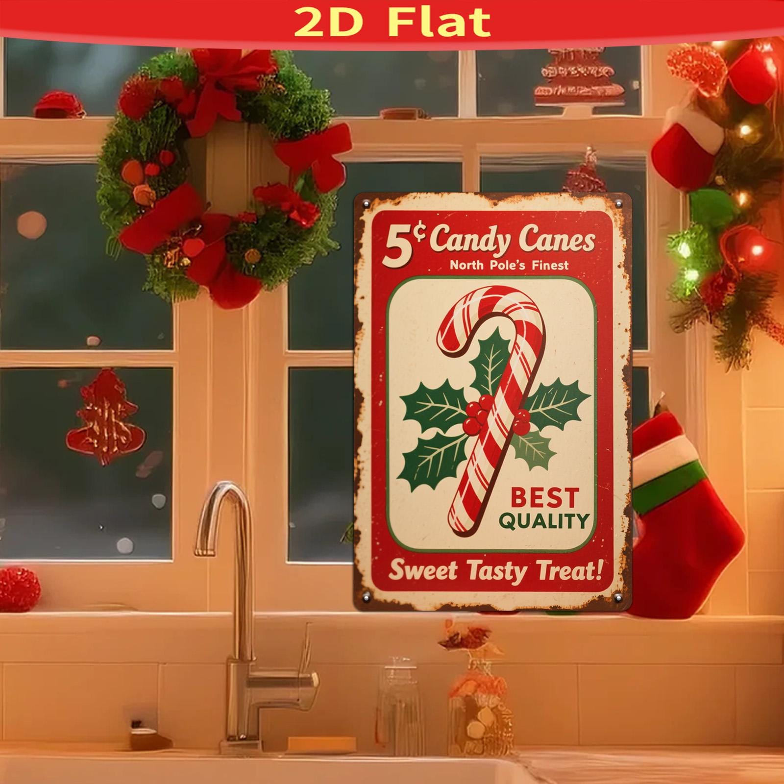 Vintage Candy Canes Metal Sign: Retro Christmas Holiday Wall Art