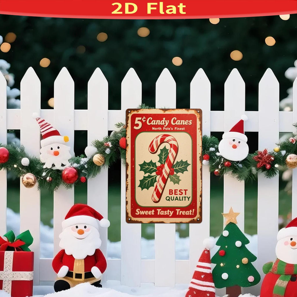 Vintage Candy Canes Metal Sign: Retro Christmas Holiday Wall Art