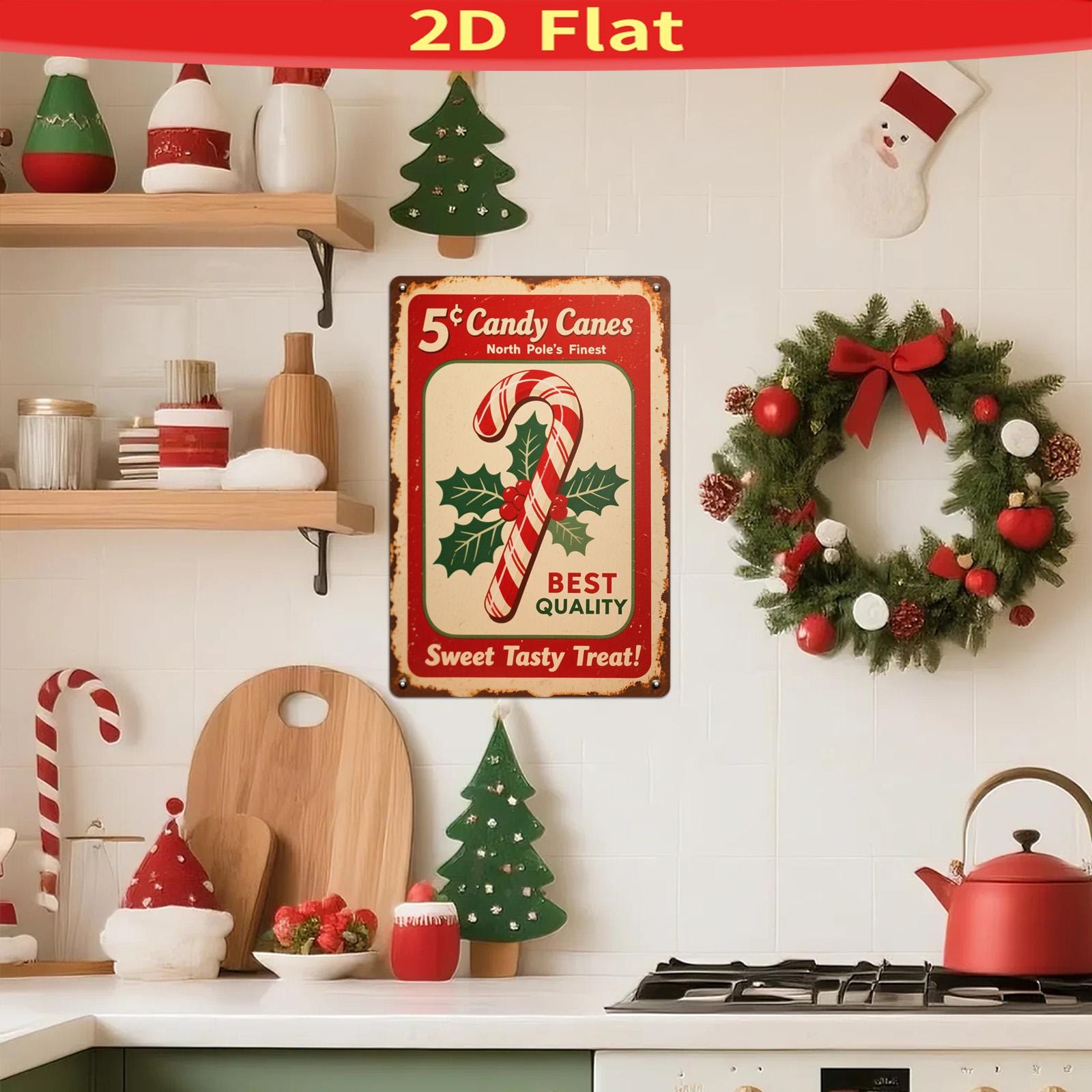 Vintage Candy Canes Metal Sign: Retro Christmas Holiday Wall Art