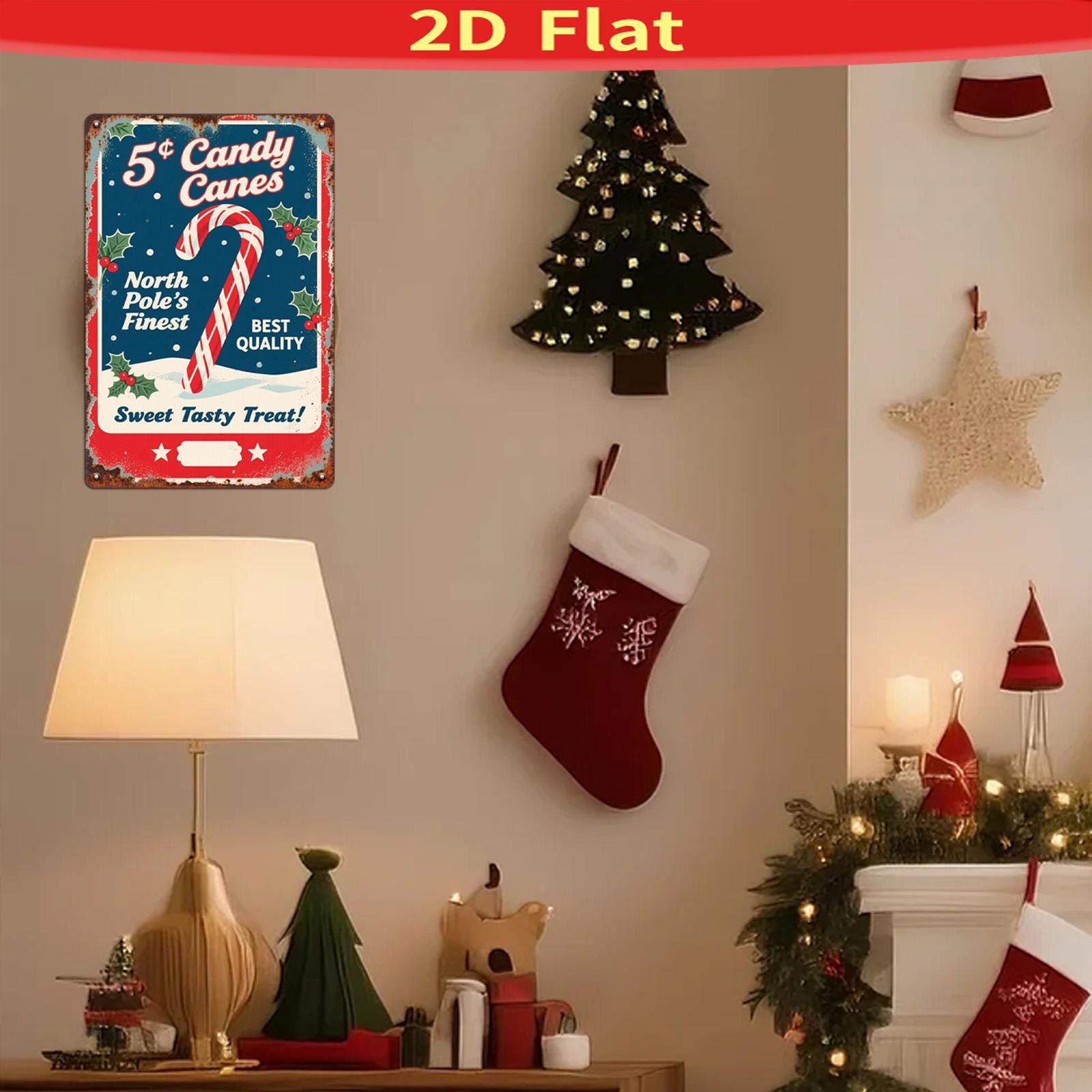 Vintage North Pole Candy Canes Metal Sign - Retro Christmas Kitchen Decor