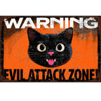 Lustiges Warnschild mit schwarzer Katze | Vintage Halloween Spukhaus Deko Metallschild