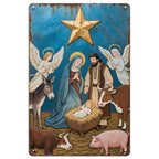 Vintage Weihnachts Krippe Metallschild | Religiöse Feiertagsdekoration
