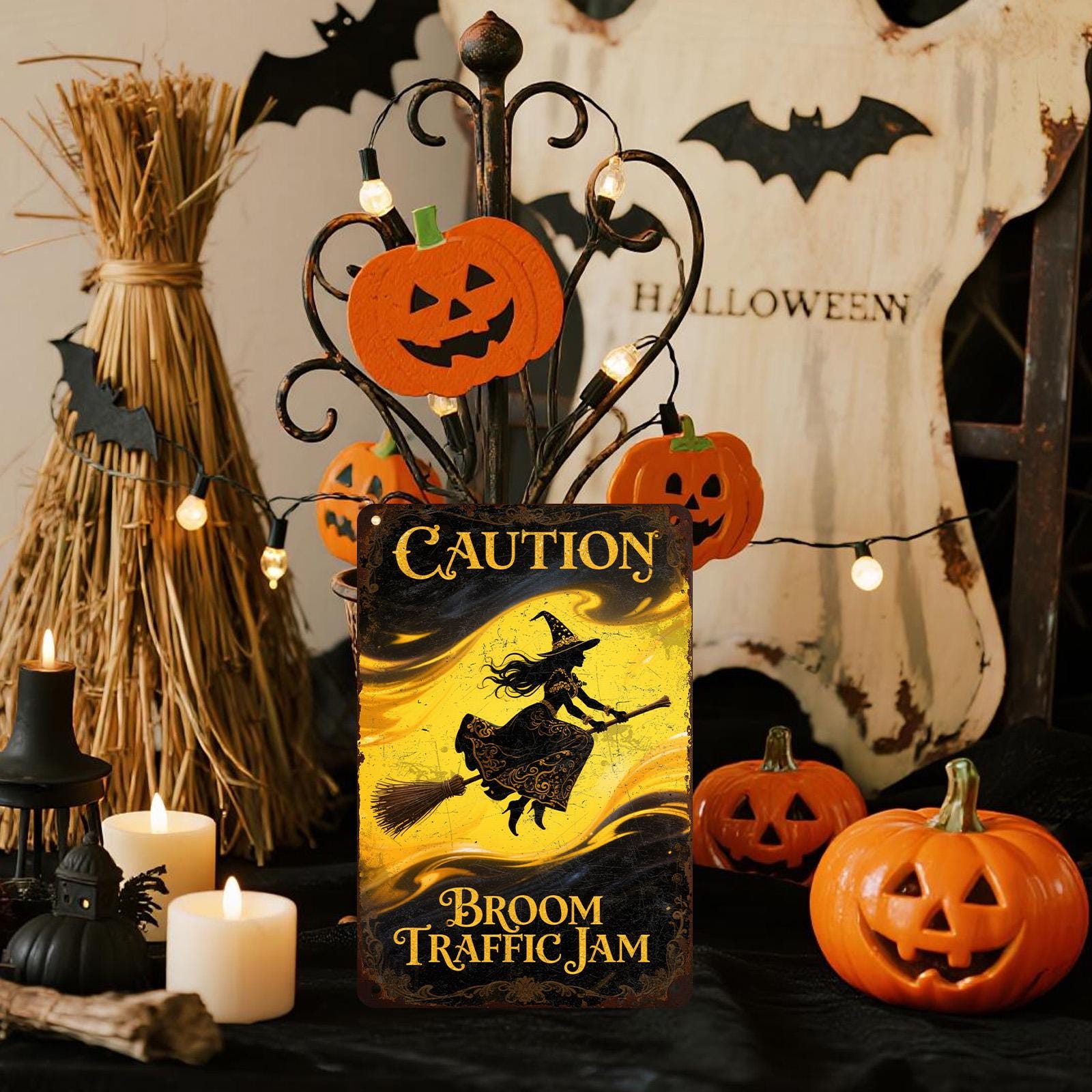 Witch Metal Sign: Gothic Roses, Skull Tattoo - Vintage Home Decor