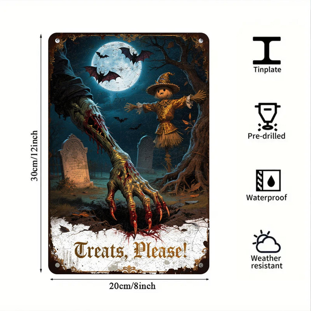 Zombie Hand Metal Halloween Sign: Creepy Graveyard Art, Haunted House Decor