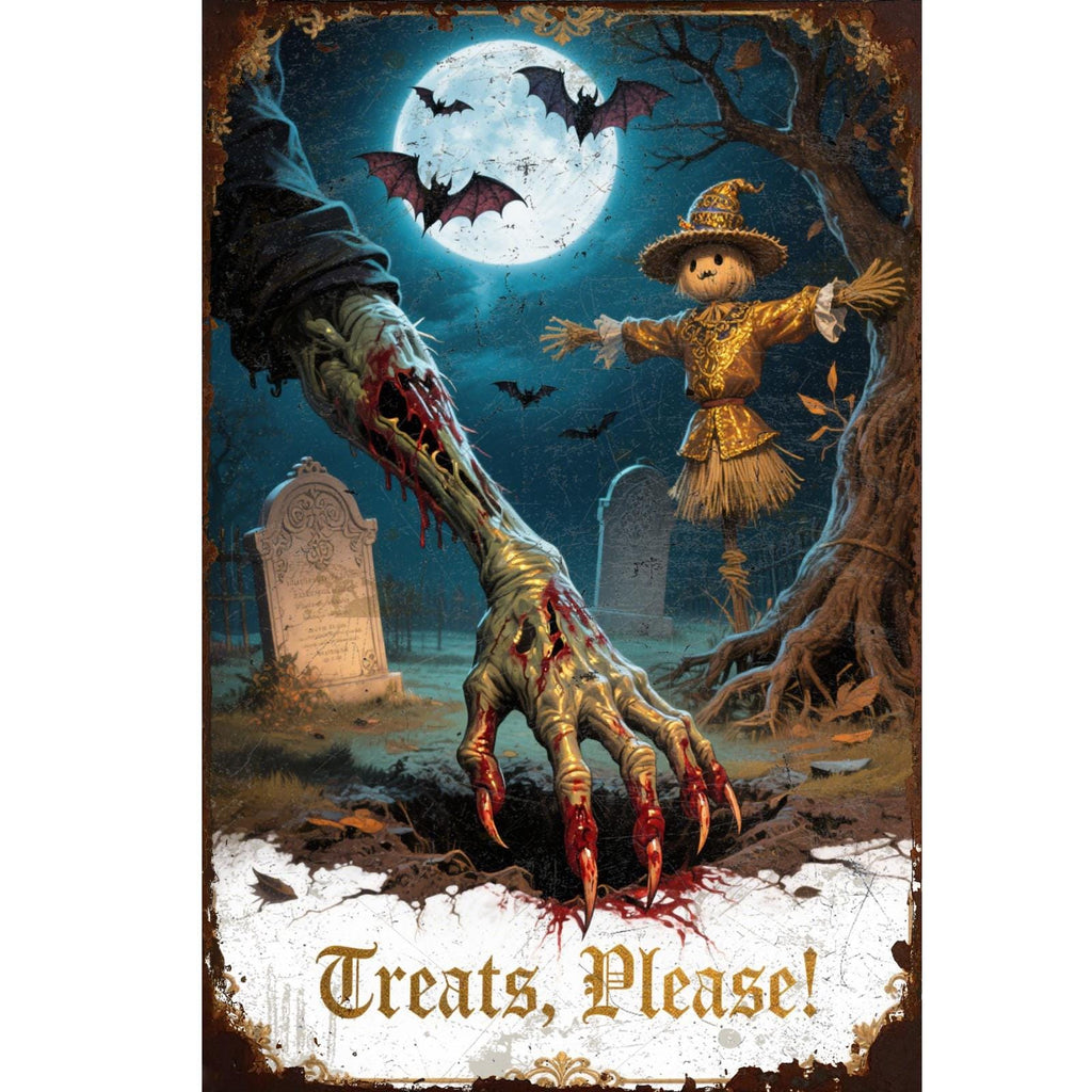 Zombie Hand Metal Halloween Sign: Creepy Graveyard Art, Haunted House Decor